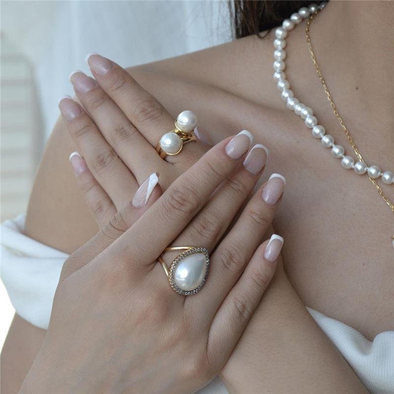 Anel Pérola Shell Gota Cravejado