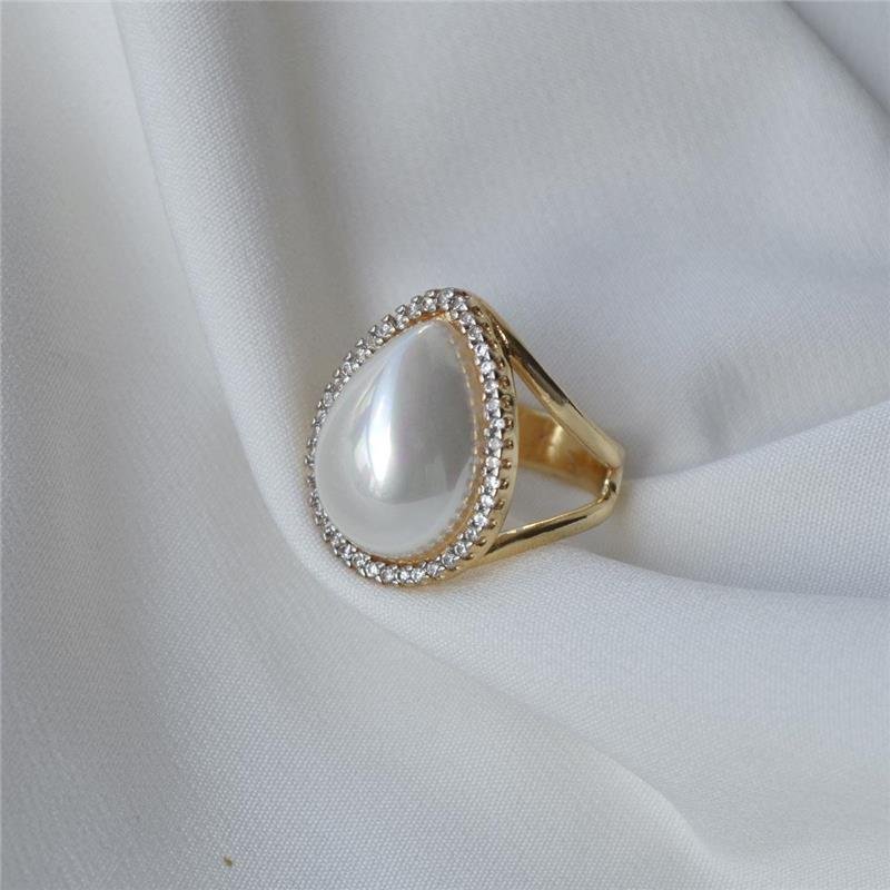 Anel Pérola Shell Gota Cravejado