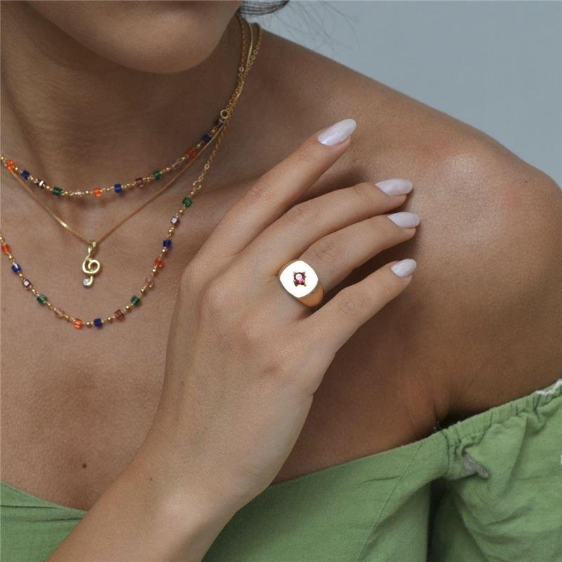 Anel Dedo Mínimo Zircônia Vermelha