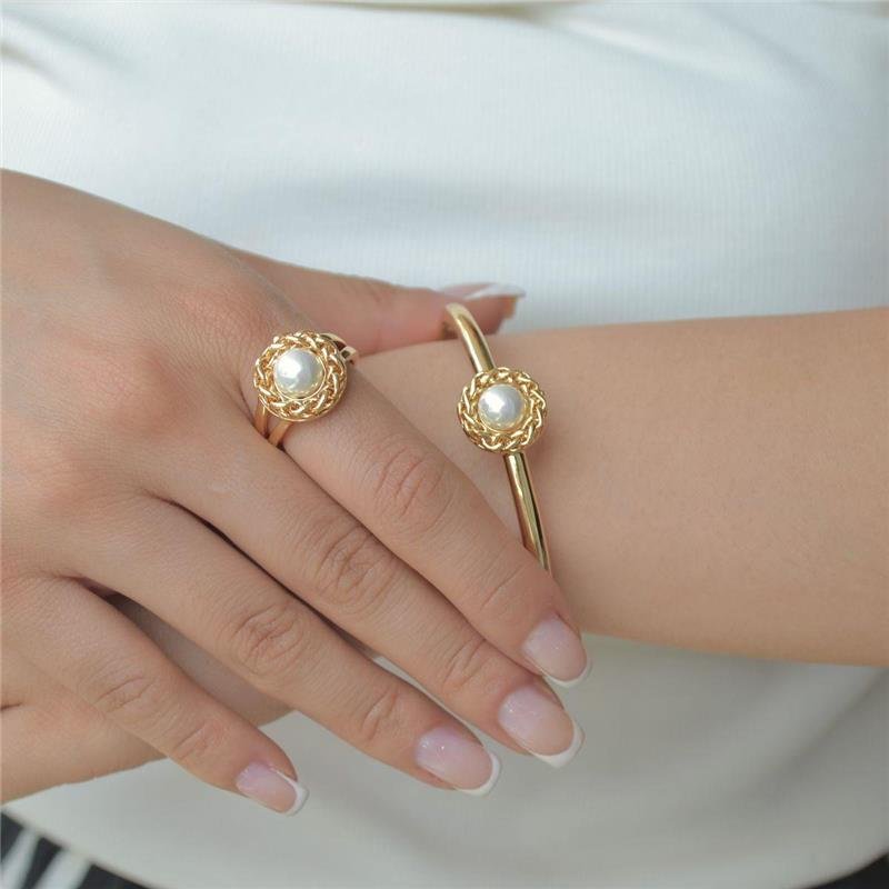 Anel Pérola Entrelaçado