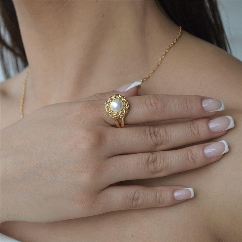 Anel Pérola Entrelaçado