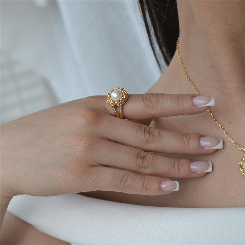 Anel Pérola Entrelaçado