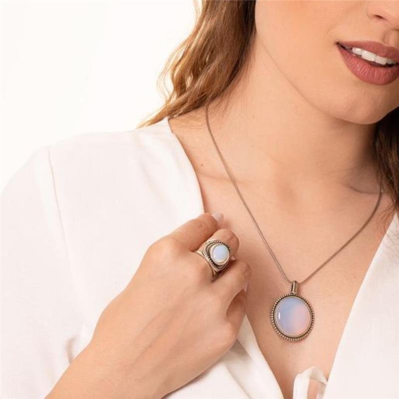 Anel Envelhecido Opalina Oval