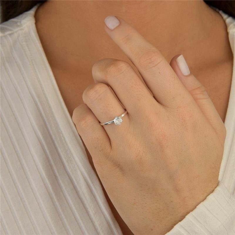 Anel Prata Legítima Solitário Moderno