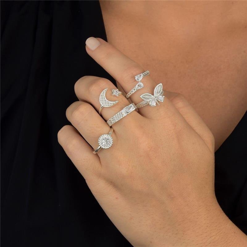 Anel Prata Legítima Cristal Redondo