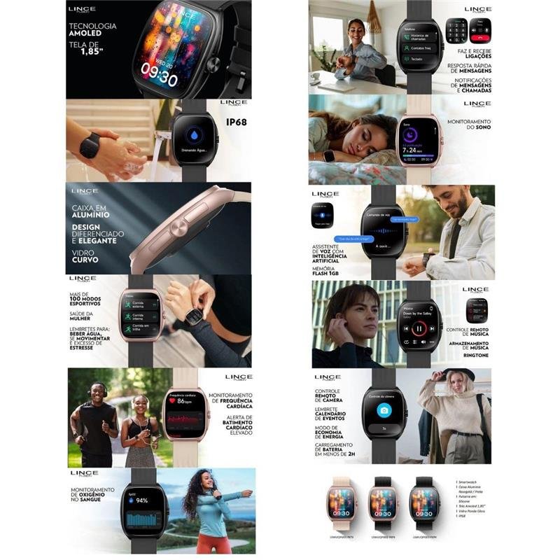 Relógio Unissex Smartwatch Watch Rose Preto LSWUQPI002 PXPX