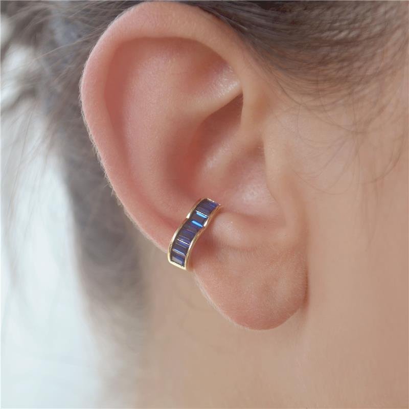 Brinco Piercing Fake Par Coração Azul Safira