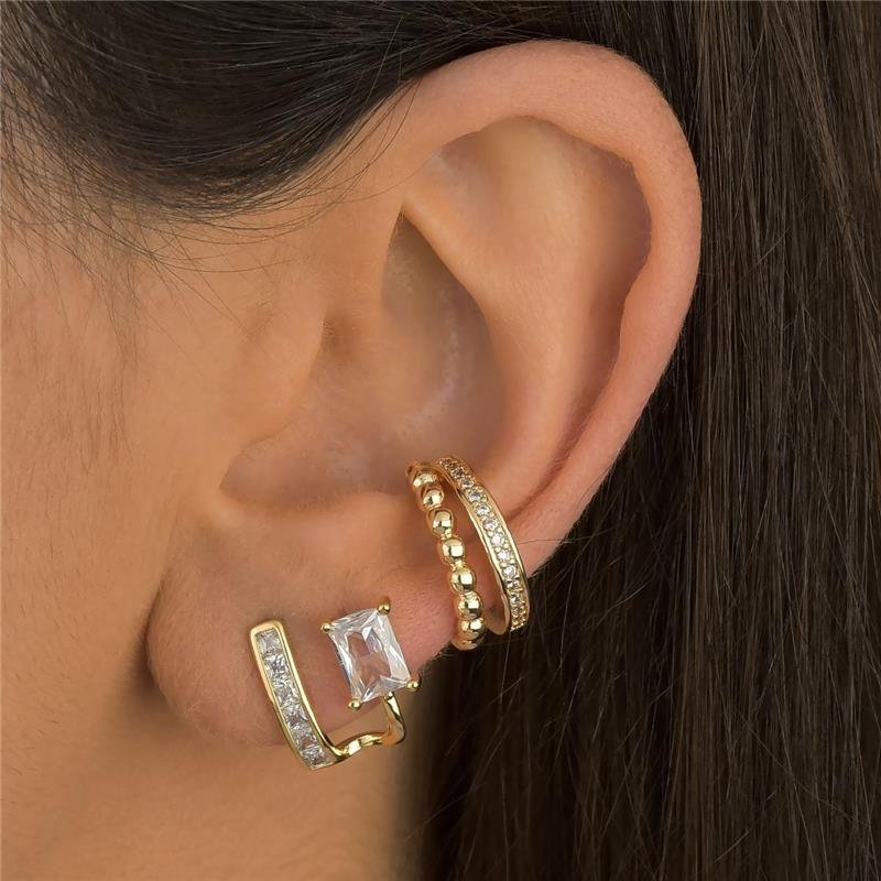 Brinco Dois Fios Zircônias e Cristal