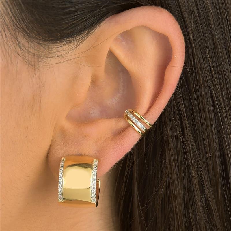 Brinco Argola Larga Lisa E Com Zircônias