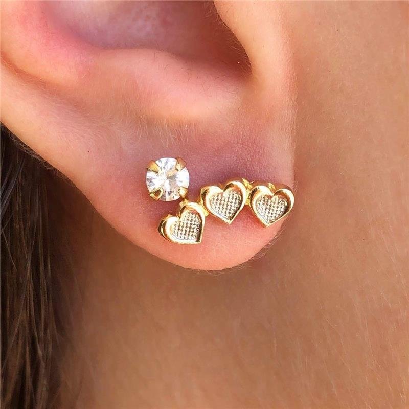 Brinco Ear Cuff Três Corações