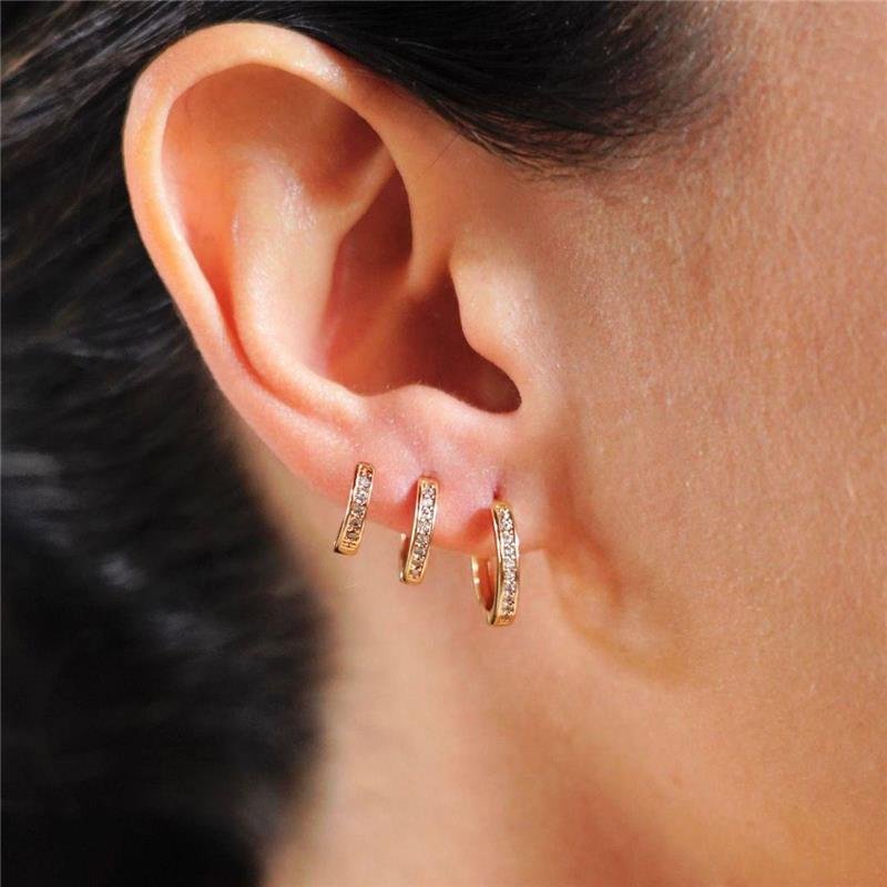 Brinco Trio Argola Click Cravejada