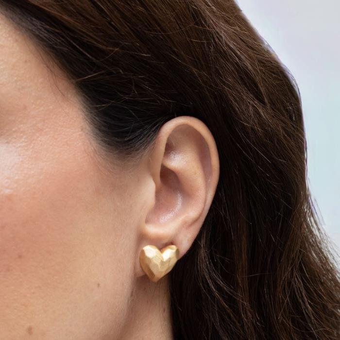 Brinco Coração Facetado Acetinado