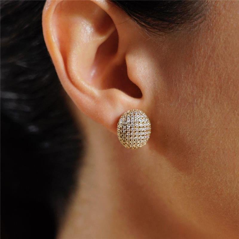 Brinco Botão Cravejado Luxo