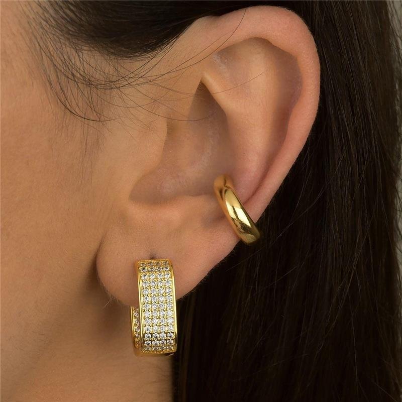 Brinco Luxo Retangular Click Cravejado