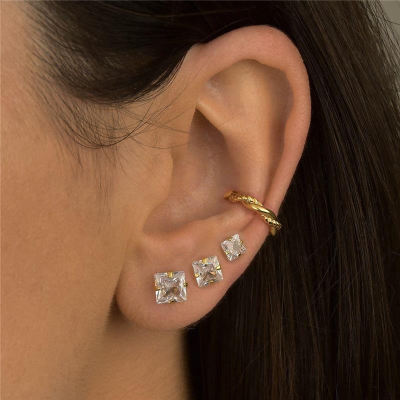 Brinco Trio de Pontos de Luz Quadrado