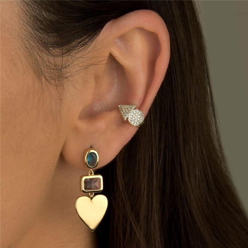 Brinco Coração Duo Colors Geométrico