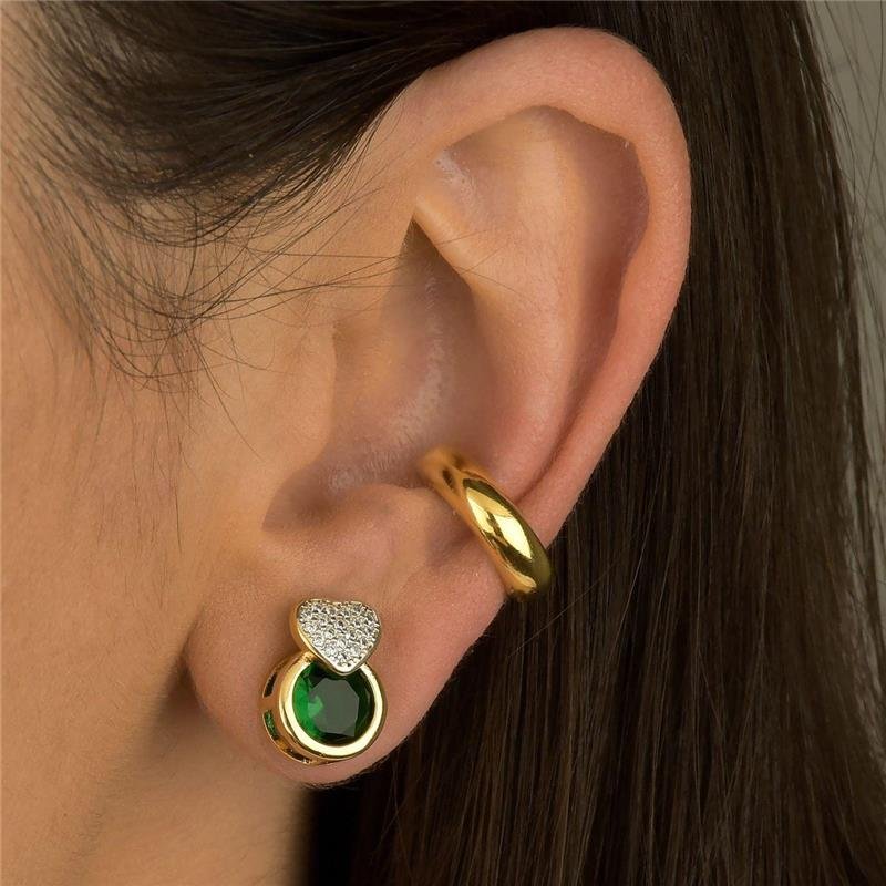 Brinco Coração e Zircônia Redonda