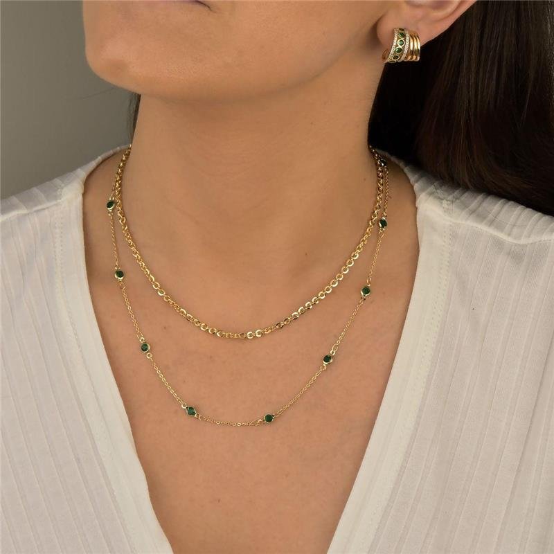 Brinco Argola Luxo Multi-Aros Esmeralda