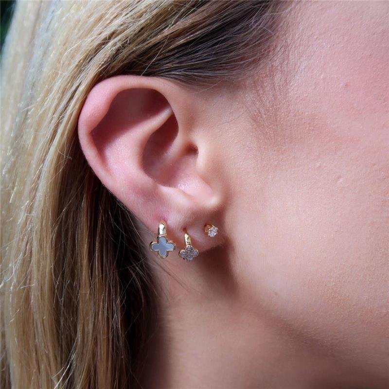 Brinco Trio Argolinha Trevo e Ponto de Luz