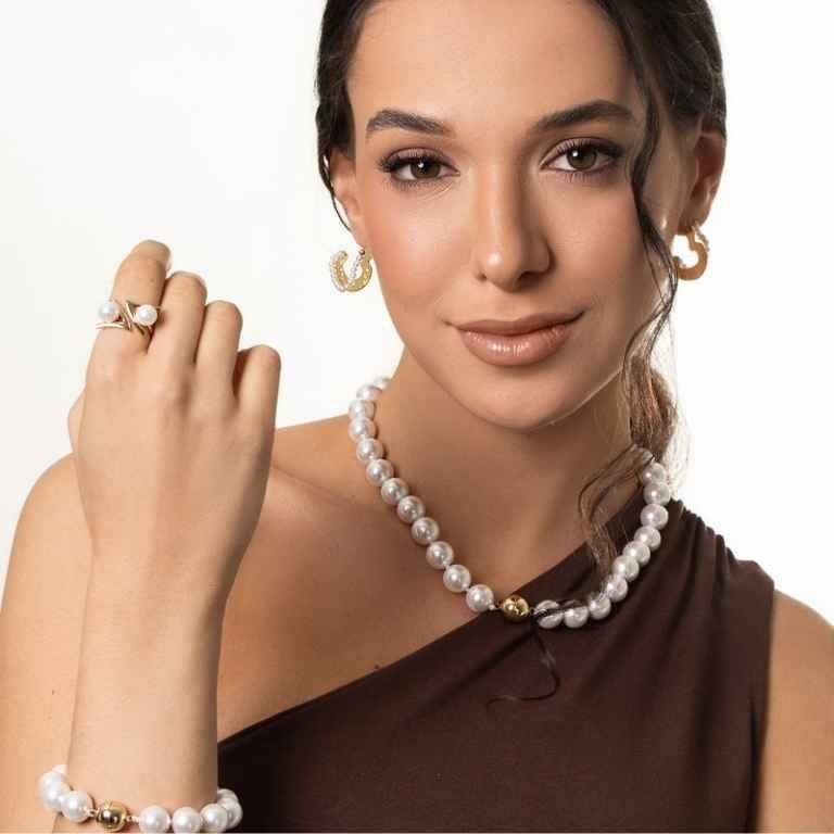 Brinco Coração e Pérolas