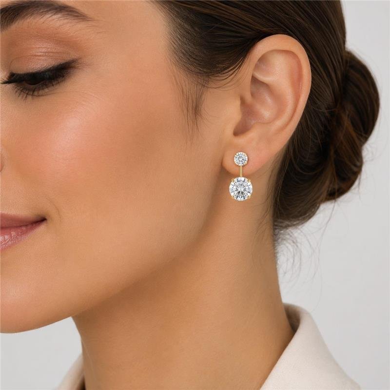 Brinco Ear Jacket Cristais 5mm e 10mm
