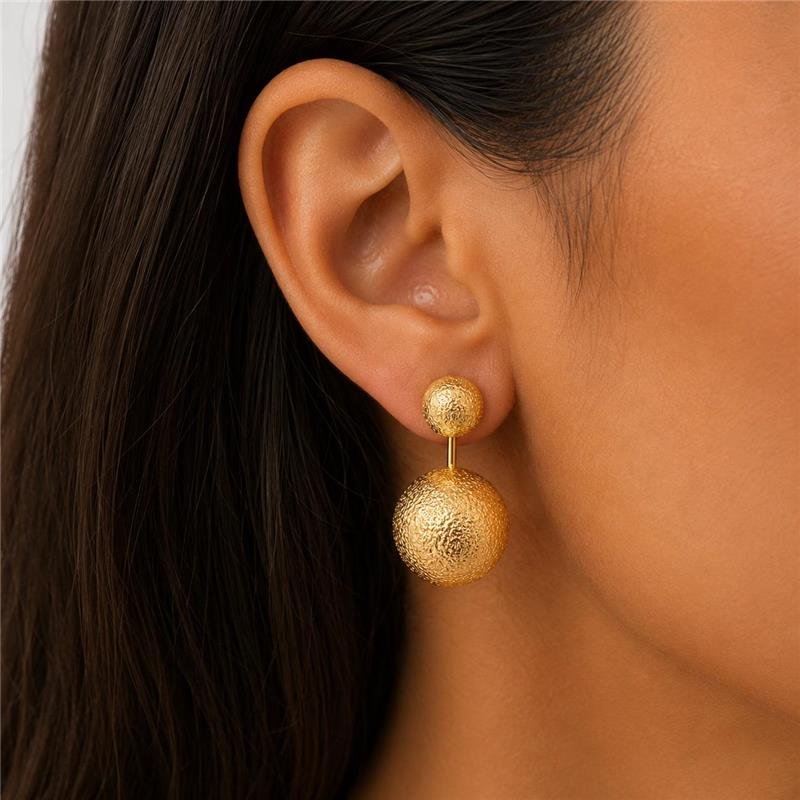 Brinco Ear Jacket Fosco Esferas 8mm e 12mm