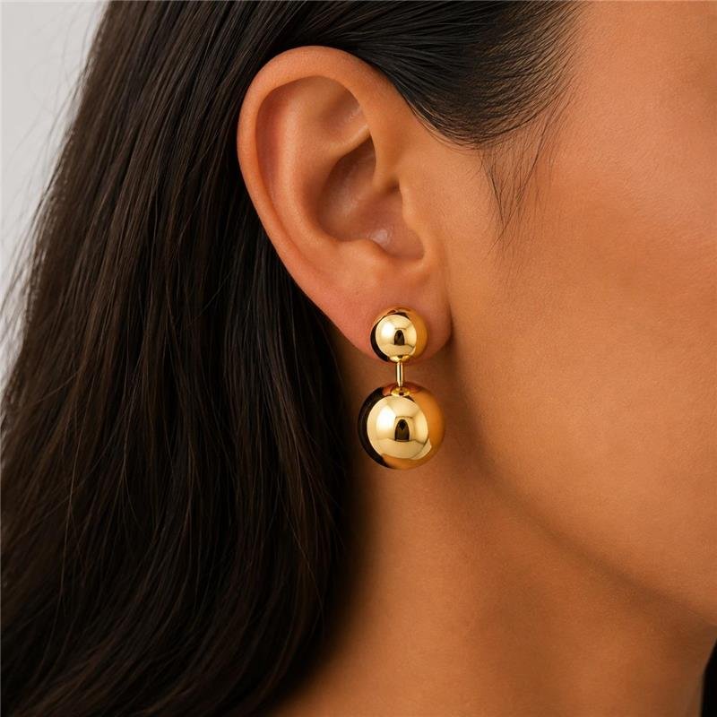 Brinco Ear Jacket Esferas 8mm e12mm
