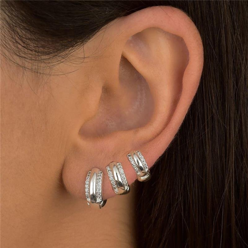 Brinco Trio Argola Click Luxo Prata Leve