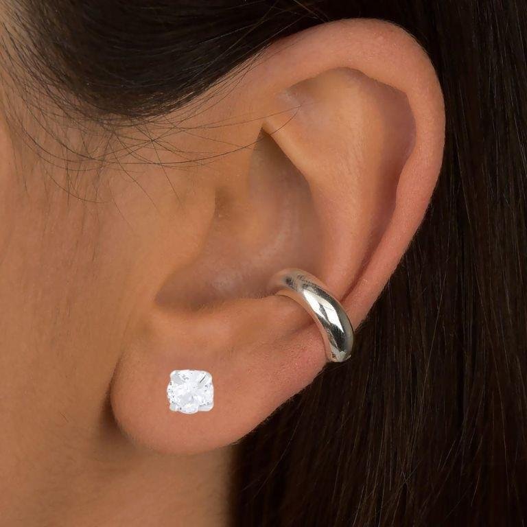 Brinco Prata Leve Piercing fake