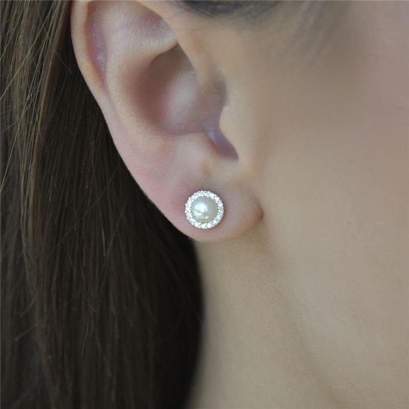 Brinco Prata Leve Pérola Cravejado 