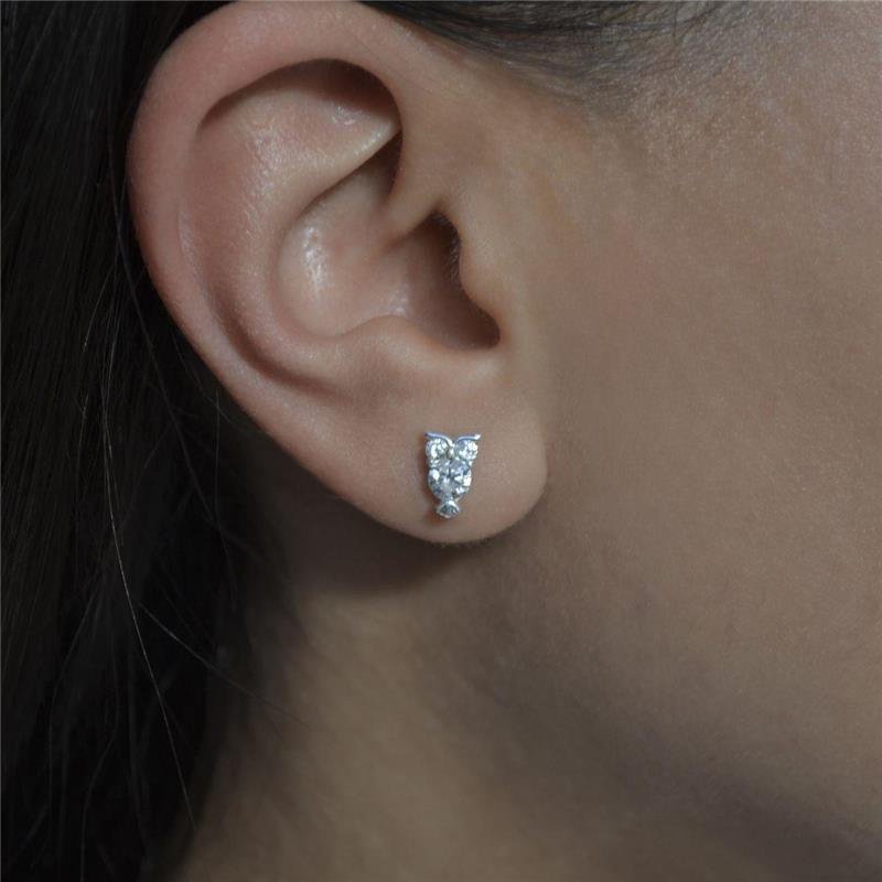 Brinco Prata Leve Coruja Cravejada