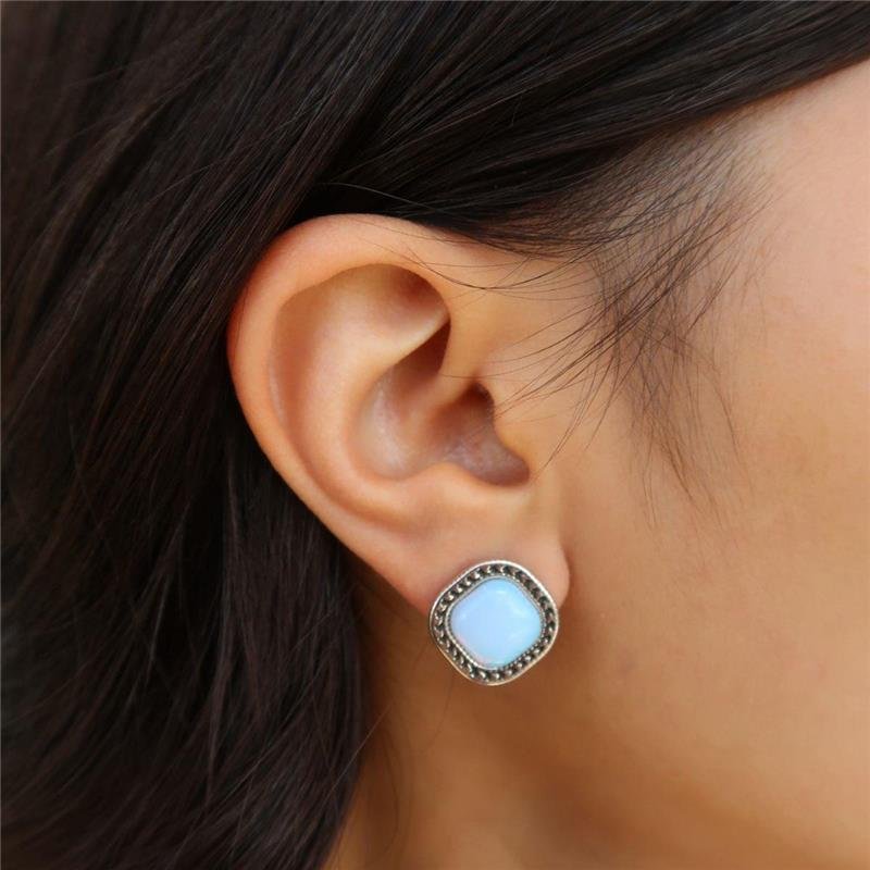 Brinco Envelhecido Opalina Quadrado