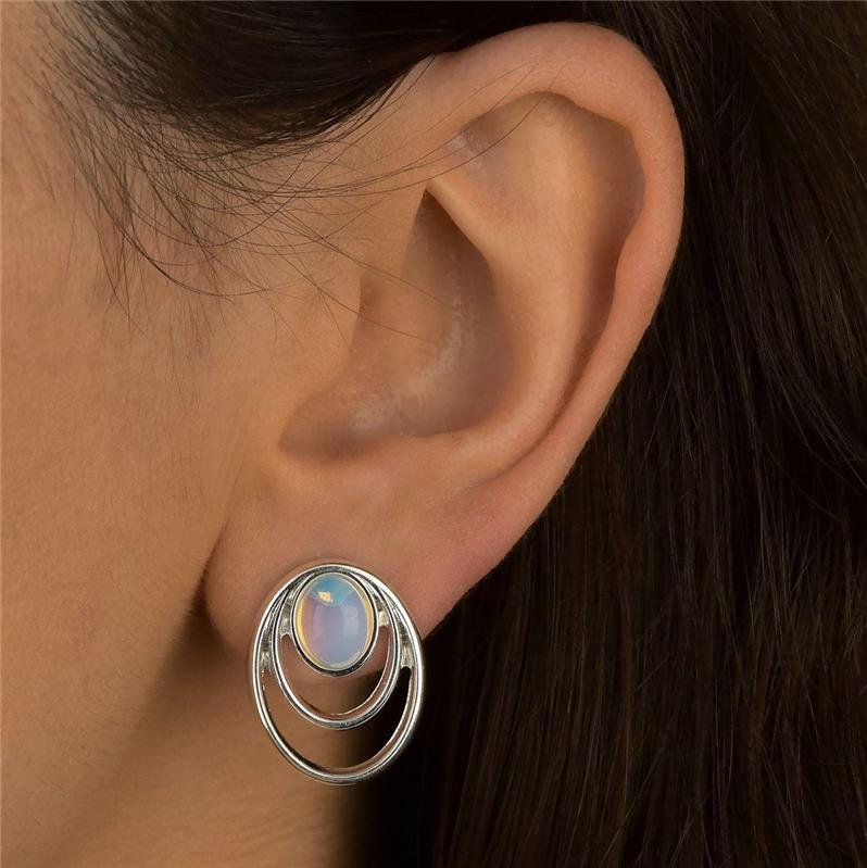 Brinco Prata Leve Opalina Oval