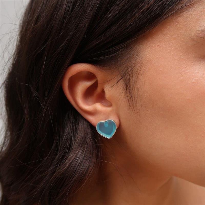 Brinco Prata Leve Ágata Azul Céu Coração