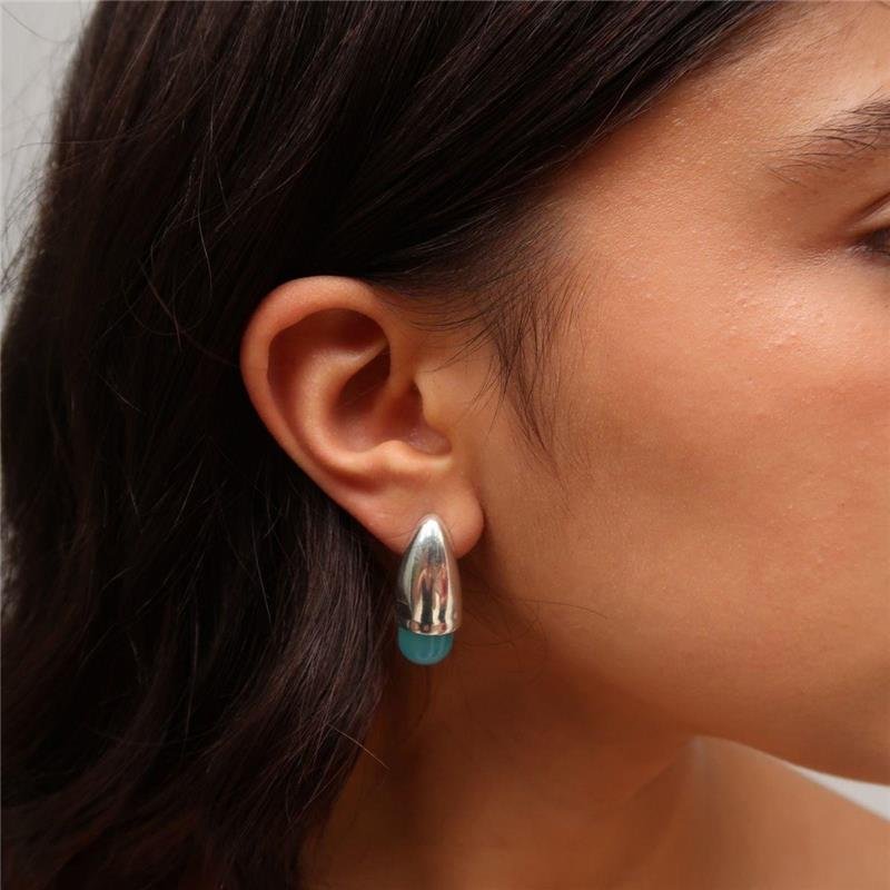 Brinco Prata Leve Ágata Azul Céu