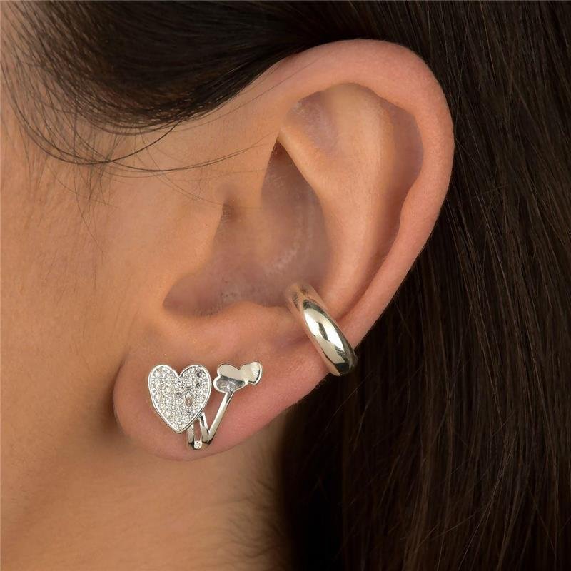 Brinco Prata Leve Dois Corações