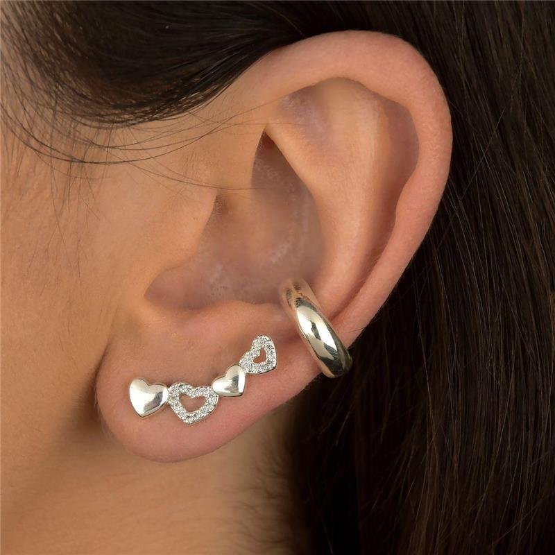 Brinco Prata Leve Corações