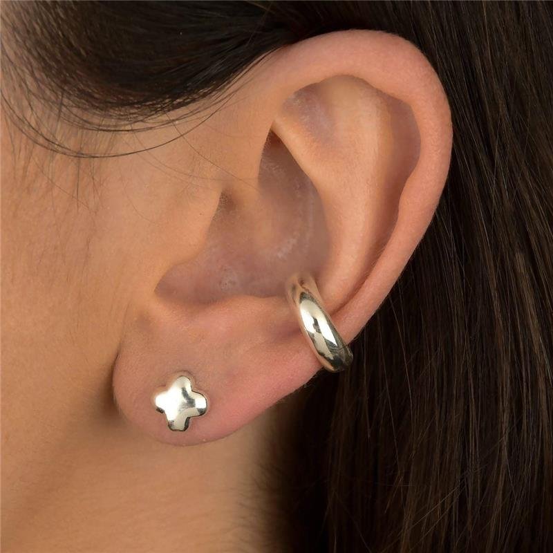 Brinco Prata Leve Trevo Liso