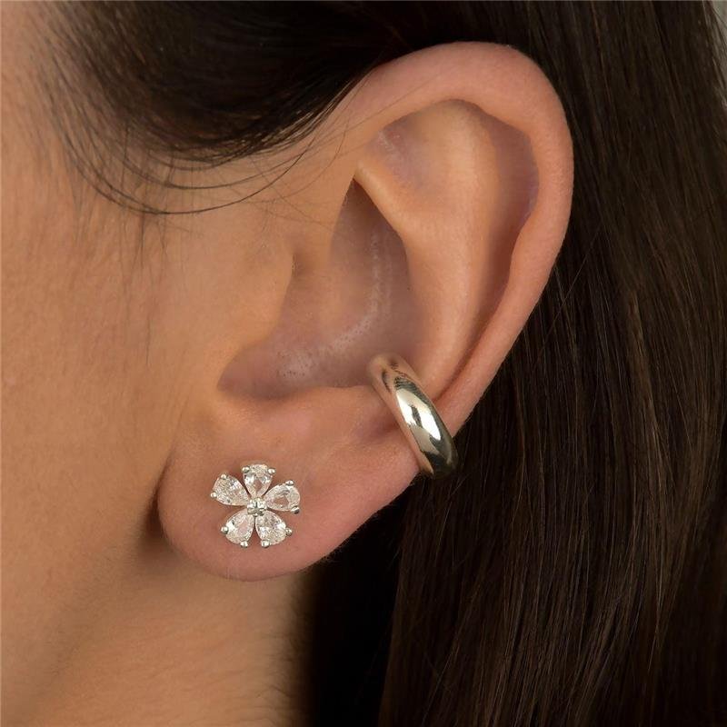 Brinco Prata Leve Flor Cravejada