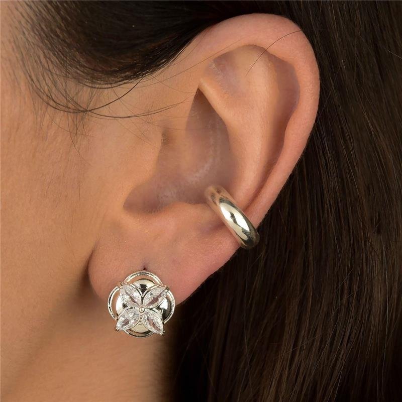 Brinco Prata Leve Flor Cristal Navete