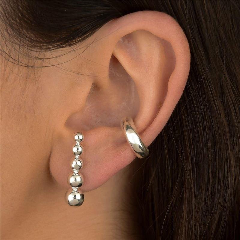 Brinco Prata Leve Ear Cuff Bolinhas 