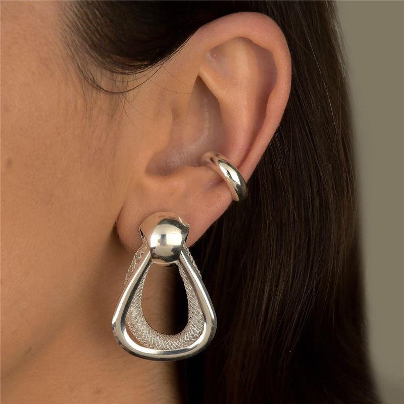 Brinco Prata Leve Trama Gota