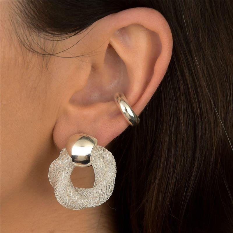 Brinco Prata Leve Trama Entrelaçado