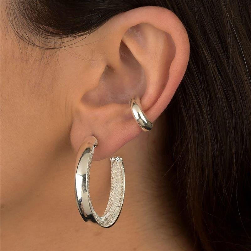 Brinco Prata Leve Argola Trama