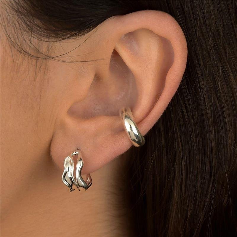 Brinco Prata Leve Argola Estilizada