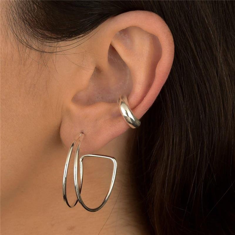 Brinco Prata Leve Meia Argola Aro Duplo