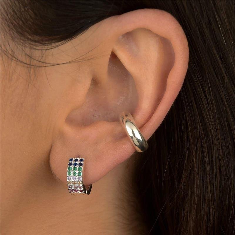 Brinco Prata Leve Argola Click Colors 1,3cm