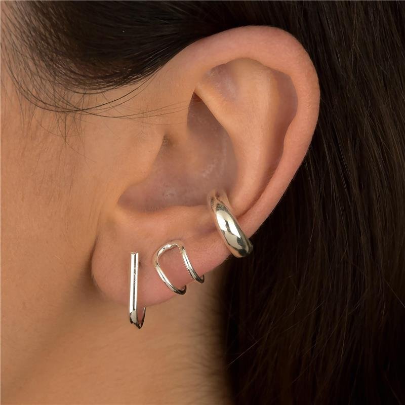 Brinco Prata Leve Duplo Argola e Gancho