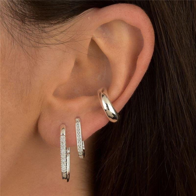 Brinco Prata Leve Duplo Retângulo