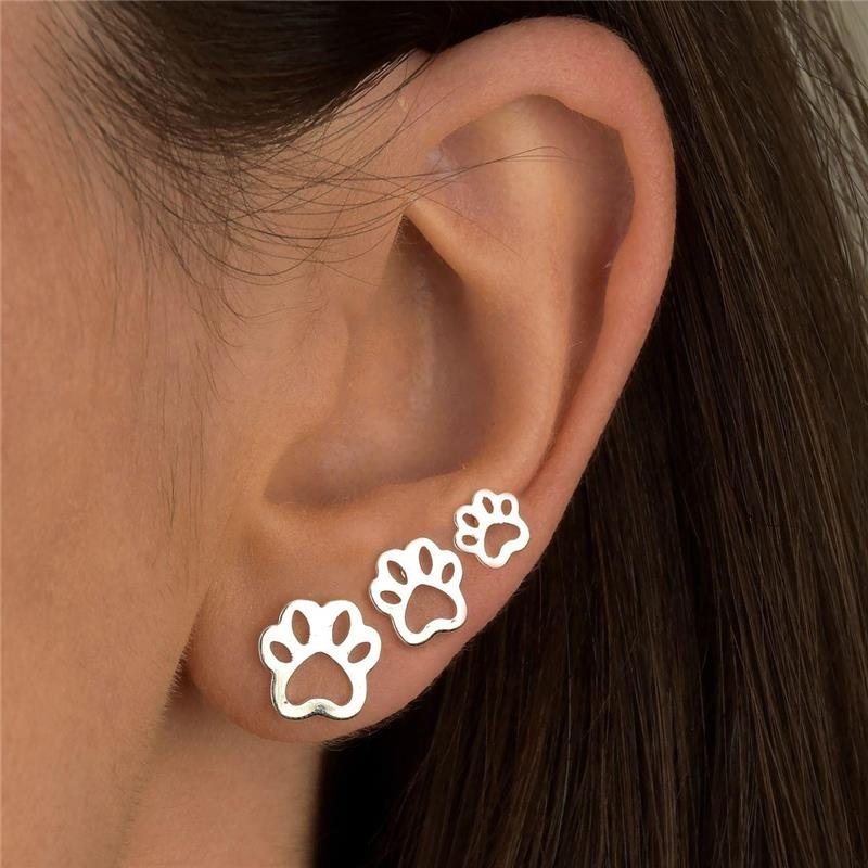 Brinco Prata Leve Trio Patinha Pet